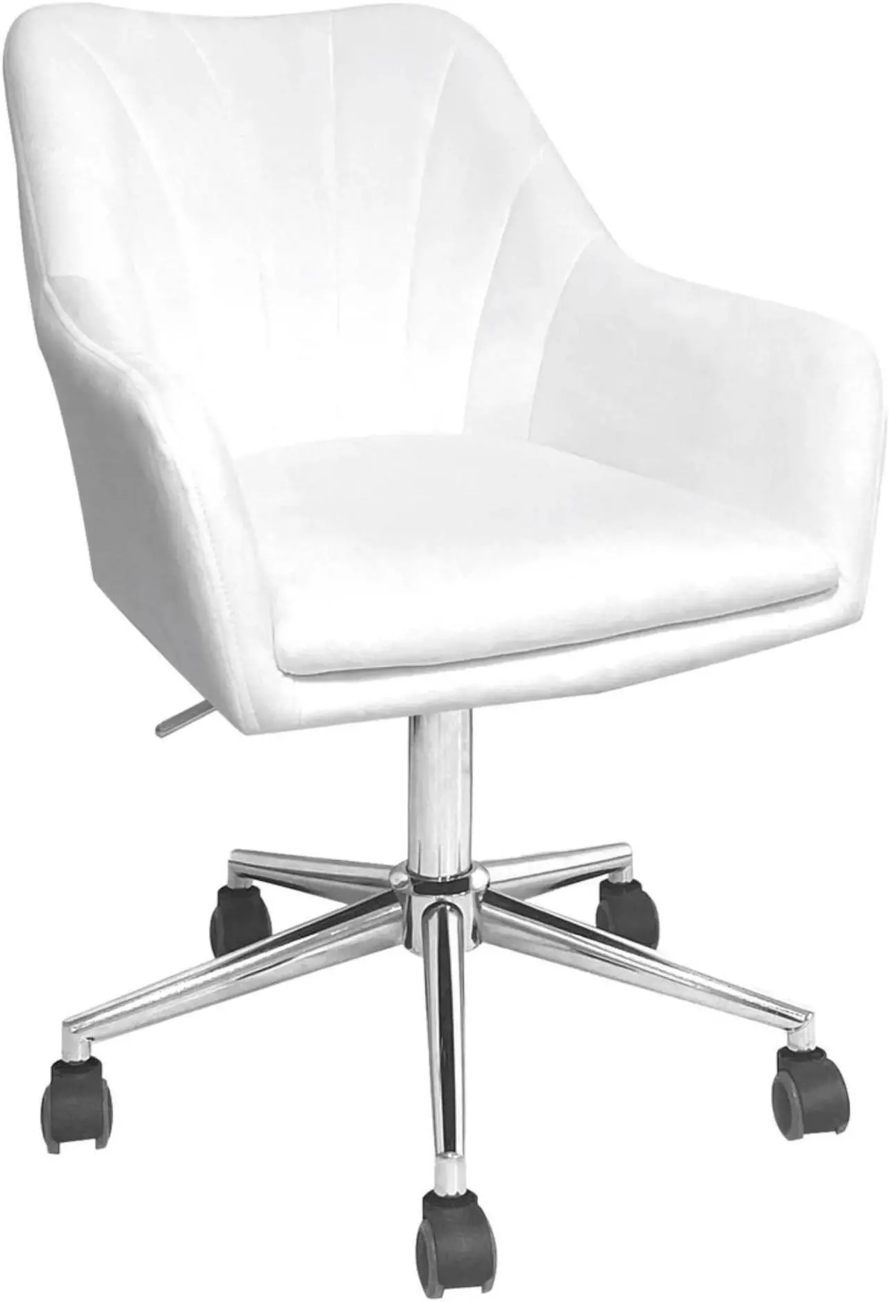 Alt view image 2 of 3 - Impressions Vanity Channel Tufted Chair with Elegant Curves, Sadie 360 degree Swivel Makeup Vanity chair, Adjustable Height Velvet Desk Chair with Rolls on Caster Wheels (White Velvet)