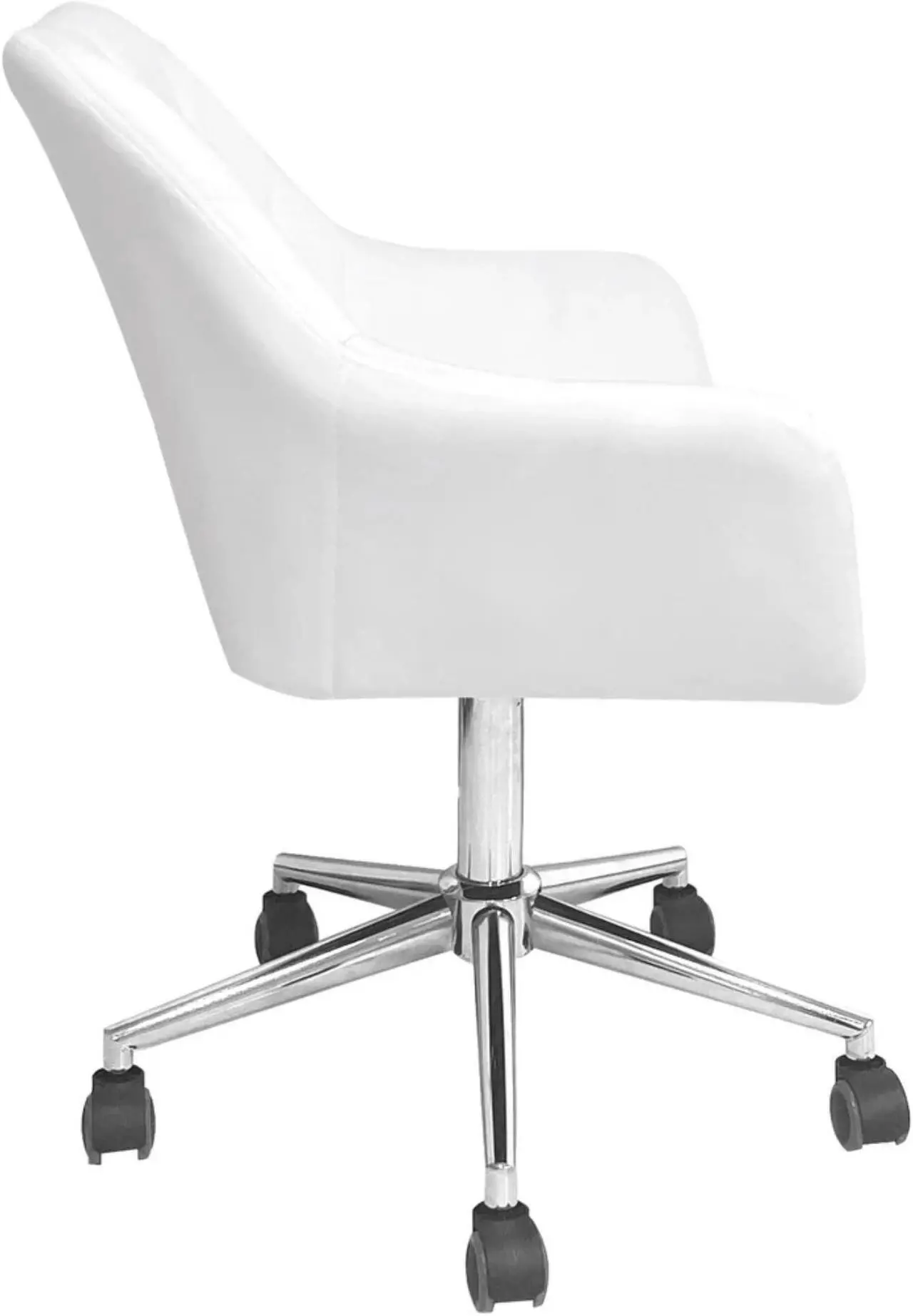 Alt view image 3 of 3 - Impressions Vanity Channel Tufted Chair with Elegant Curves, Sadie 360 degree Swivel Makeup Vanity chair, Adjustable Height Velvet Desk Chair with Rolls on Caster Wheels (White Velvet)