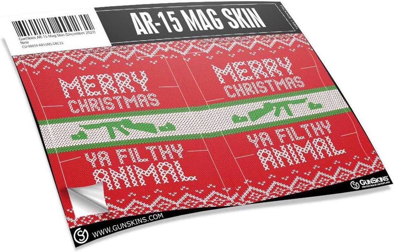 Alt view image 2 of 4 - GunSkins AR-15/M4 Style Mag Skin for Airsoft (Ugly Christmas Sweater)