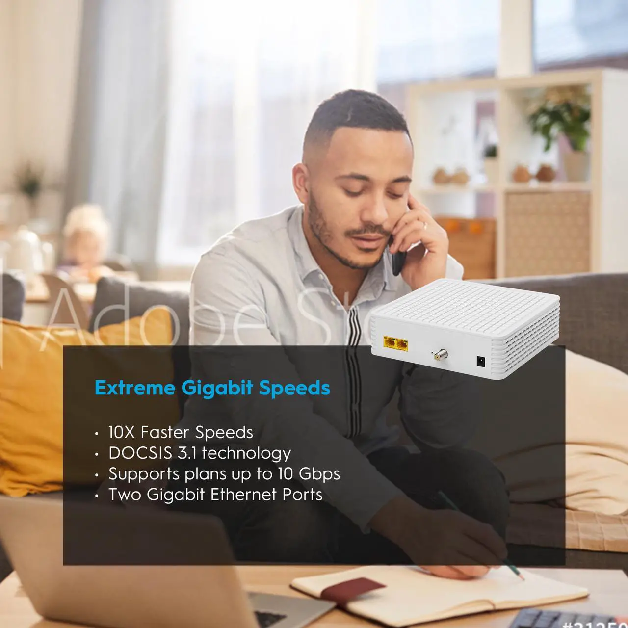 Alt view image 7 of 8 - Hitron DOCSIS 3.1 Cable Modem (DOCSIS 3.1 Modem), 6 Gbps Max Speed | Approved for Comcast Xfinity Gigabit and Charter Spectrum | White (1 Gbps Ethernet Port)| CODA