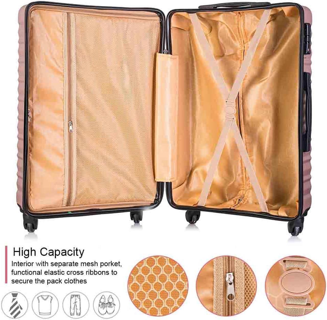 Alt view image 3 of 7 - 4 PCS Luggage Sets TSA Lock Hardshell Luggage with Spinner Wheels Carry On Suitcases Champagne Rose Gold
