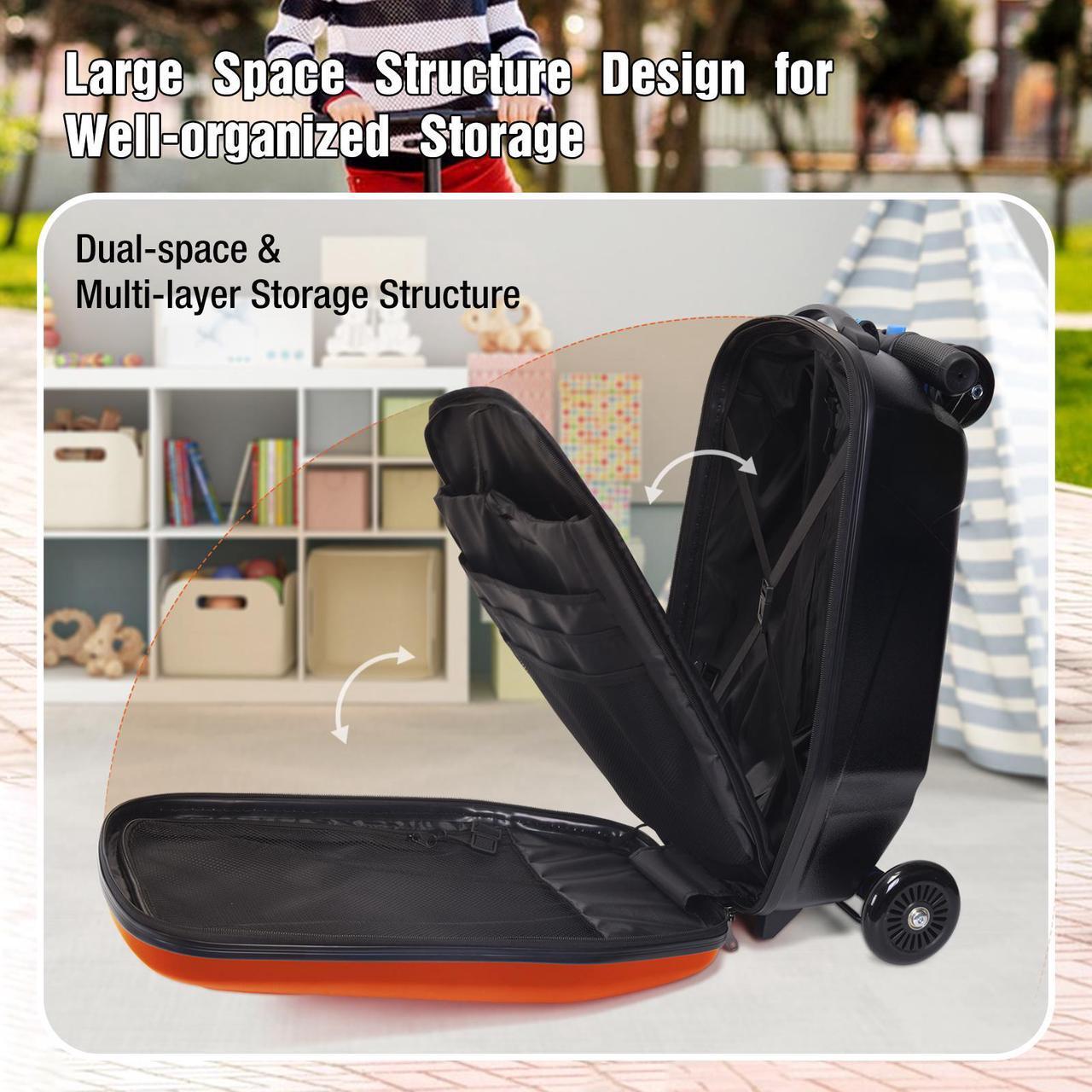 Alt view image 2 of 7 - Fridtrip Scooter Hardshell Ride On Luggage for Kids and Adults,Multifunctional 2-in-1 Lightweight Carry On Foldable Suitcase Orange
