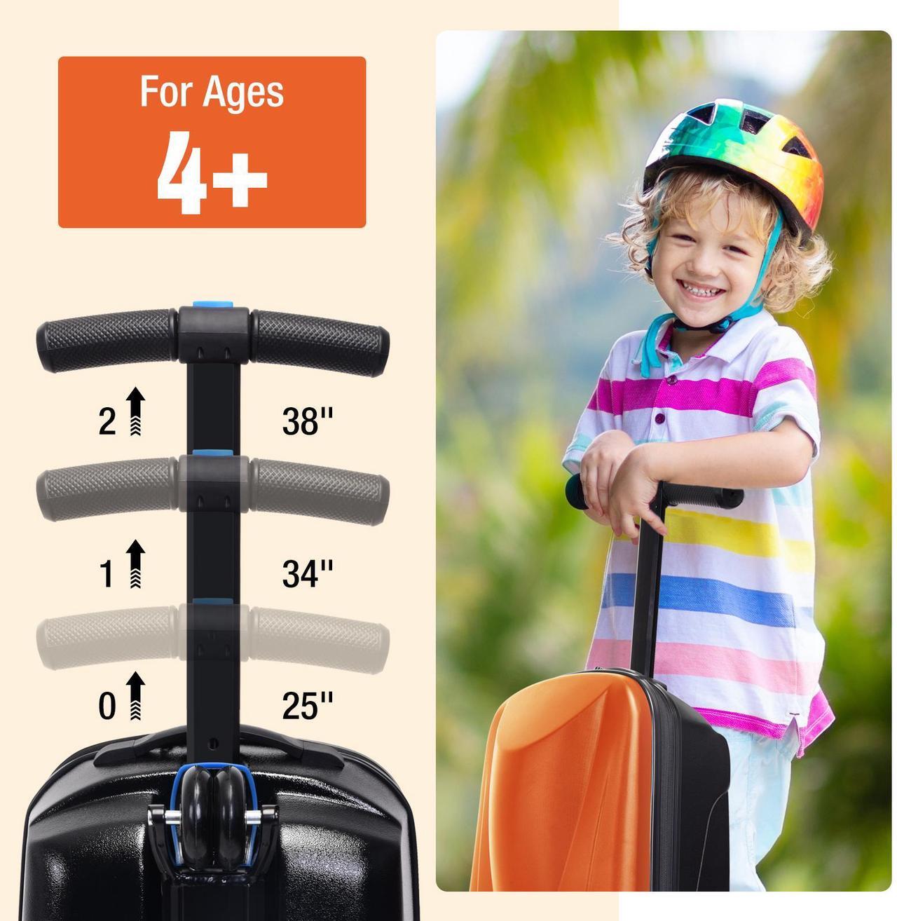 Alt view image 3 of 7 - Fridtrip Scooter Hardshell Ride On Luggage for Kids and Adults,Multifunctional 2-in-1 Lightweight Carry On Foldable Suitcase Orange