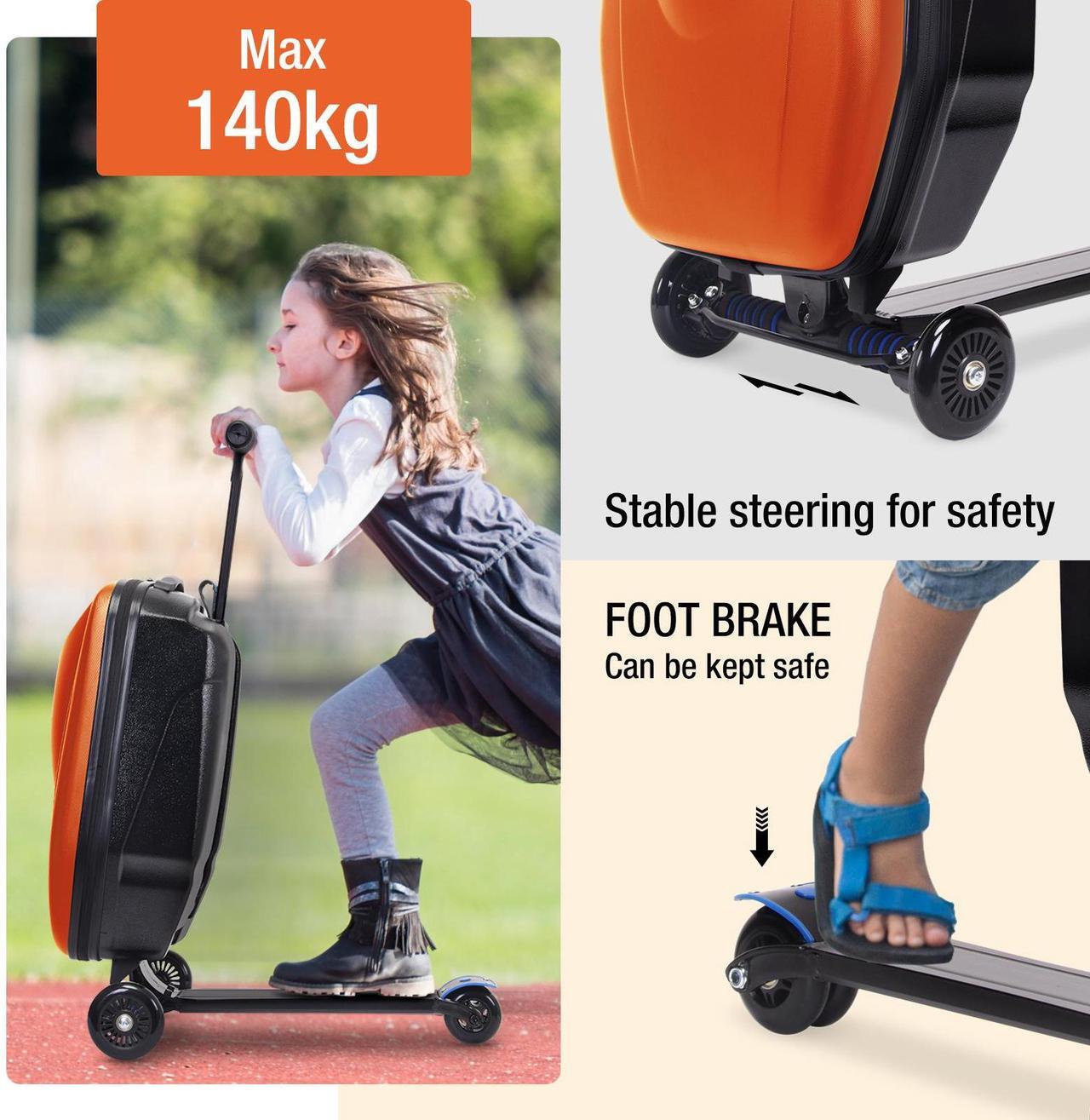 Alt view image 4 of 7 - Fridtrip Scooter Hardshell Ride On Luggage for Kids and Adults,Multifunctional 2-in-1 Lightweight Carry On Foldable Suitcase Orange