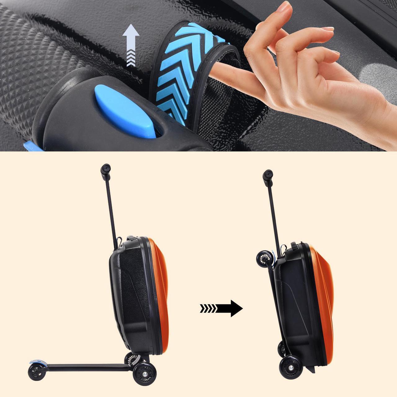 Alt view image 6 of 7 - Fridtrip Scooter Hardshell Ride On Luggage for Kids and Adults,Multifunctional 2-in-1 Lightweight Carry On Foldable Suitcase Orange