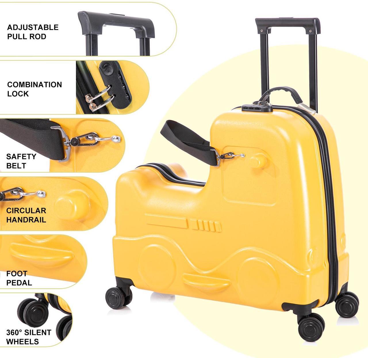 Alt view image 2 of 7 - Apelila 22 inch Ride on Suitcase for Kids Travel Trolley Luggage with Spinner Wheels for Child with Combination Lock/Safety Belt/Telescoping Handle