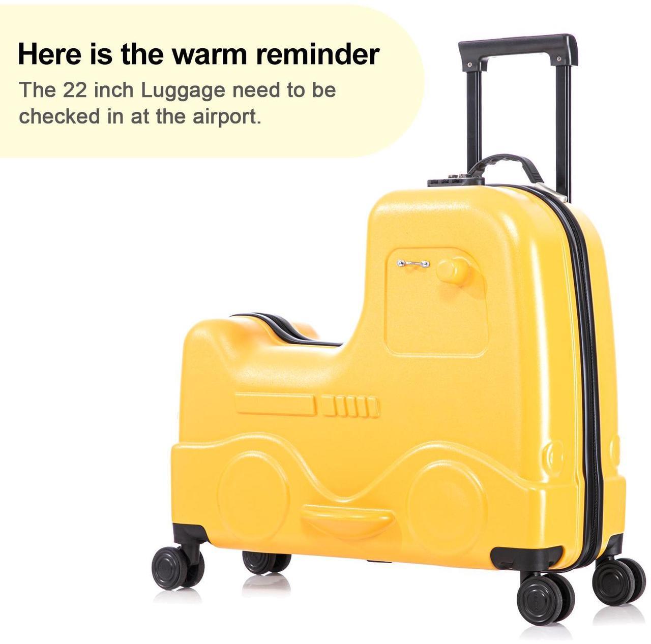 Alt view image 4 of 7 - Apelila 22 inch Ride on Suitcase for Kids Travel Trolley Luggage with Spinner Wheels for Child with Combination Lock/Safety Belt/Telescoping Handle