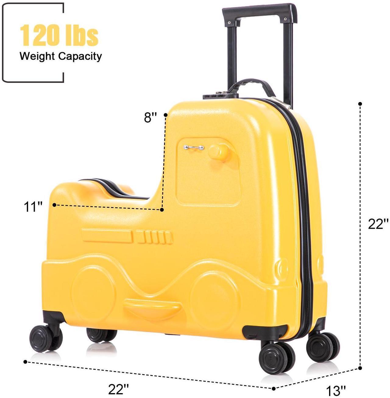 Alt view image 7 of 7 - Apelila 22 inch Ride on Suitcase for Kids Travel Trolley Luggage with Spinner Wheels for Child with Combination Lock/Safety Belt/Telescoping Handle