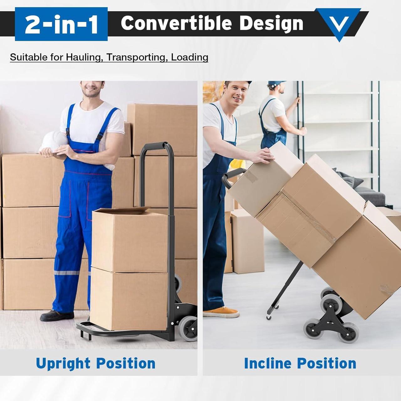 Alt view image 5 of 6 - Oarlike Stair Climbing Dolly Cart with 330 lbs Capacity, Heavy Duty Stair Climber Cart with Rope and Telescoping Handle, Foldable Hand Truck with Wheels for Shopping, Moving