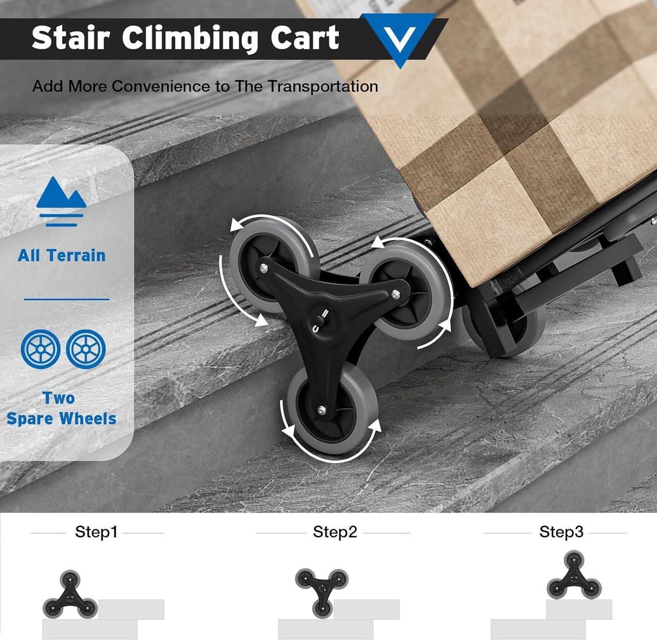 Alt view image 6 of 6 - Oarlike Stair Climbing Dolly Cart with 330 lbs Capacity, Heavy Duty Stair Climber Cart with Rope and Telescoping Handle, Foldable Hand Truck with Wheels for Shopping, Moving