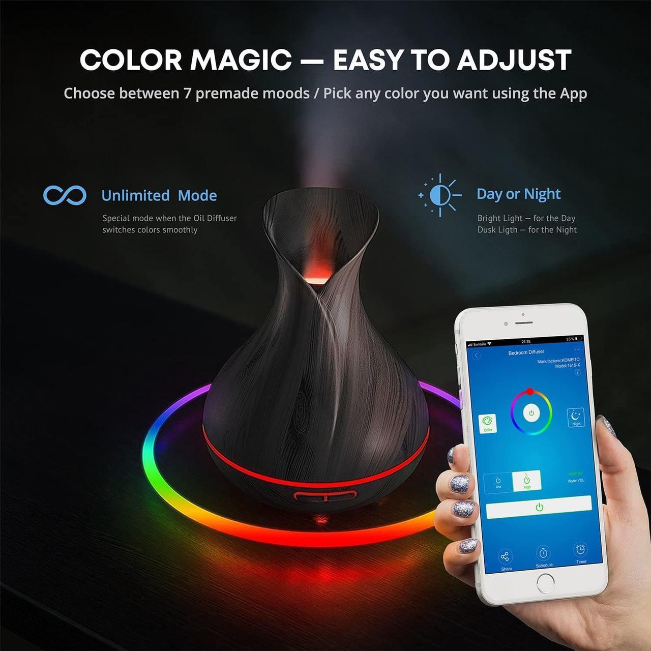 Alt view image 4 of 6 - Smart WiFi Wireless Essential Oil Aromatherapy 400ml Ultrasonic Diffuser & Humidifier with Alexa & Google Home Phone App & Voice Control - Create Schedules - LED & Timer Settings