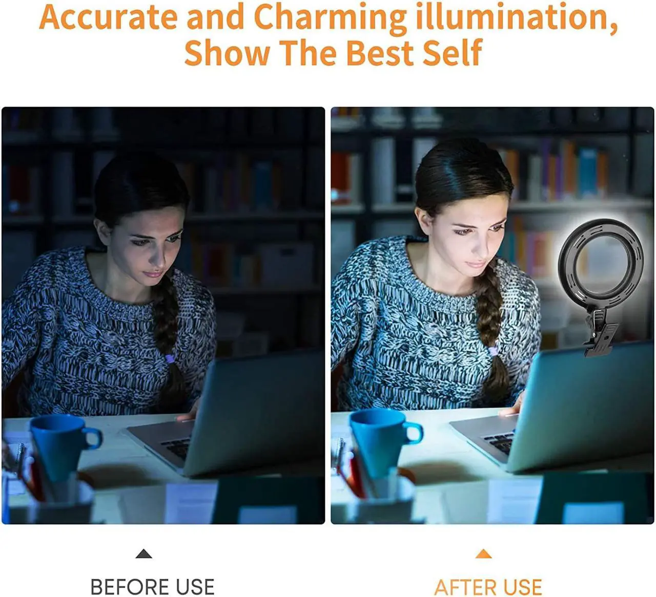 Alt view image 3 of 6 - Video Conference Lighting Kit, Ring Light Clip on Laptop Monitor with 5 Dimmable Color & 5 Brightness Level for Webcam Lighting/Zoom Lighting/Remote Working/Self Broadcasting and Live Streaming, etc.