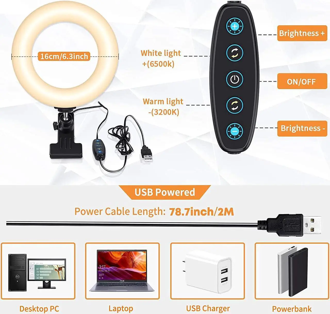 Alt view image 6 of 6 - Video Conference Lighting Kit, Ring Light Clip on Laptop Monitor with 5 Dimmable Color & 5 Brightness Level for Webcam Lighting/Zoom Lighting/Remote Working/Self Broadcasting and Live Streaming, etc.