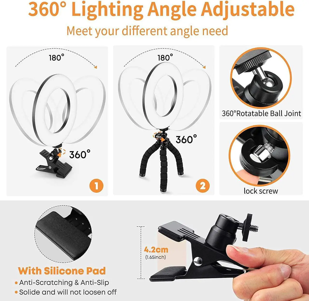 Alt view image 5 of 6 - Video Conference Lighting Kit, Ring Light Clip on Laptop Monitor with 5 Dimmable Color & 5 Brightness Level for Webcam Lighting/Zoom Lighting/Remote Working/Self Broadcasting and Live Streaming, etc.