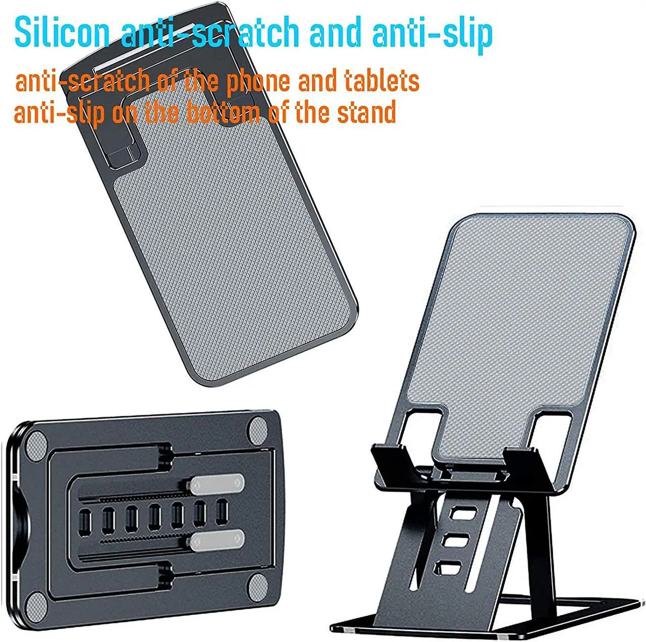 Alt view image 6 of 6 - Cell Phone Stand,Bimawen Foldable Aluminum Alloy Ultra Slim Cell Phone Holder for Desk,or Device from 3" to 13" (Grey)