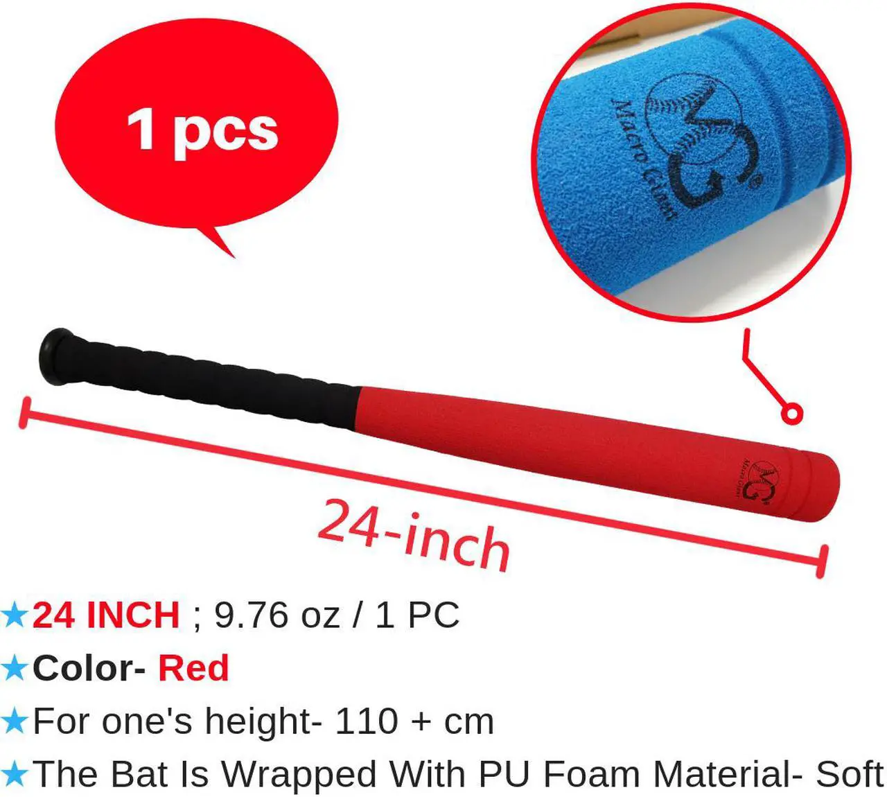 Alt view image 3 of 7 - Macro Giant 24 Inch T Ball, Tee Ball, T-Ball Set, 1 Red Foam Bat, 8 PU Foam Baseballs, Assorted Colors, Training, Youth Batting Trainer Beginner, School Playground, Kid Gift