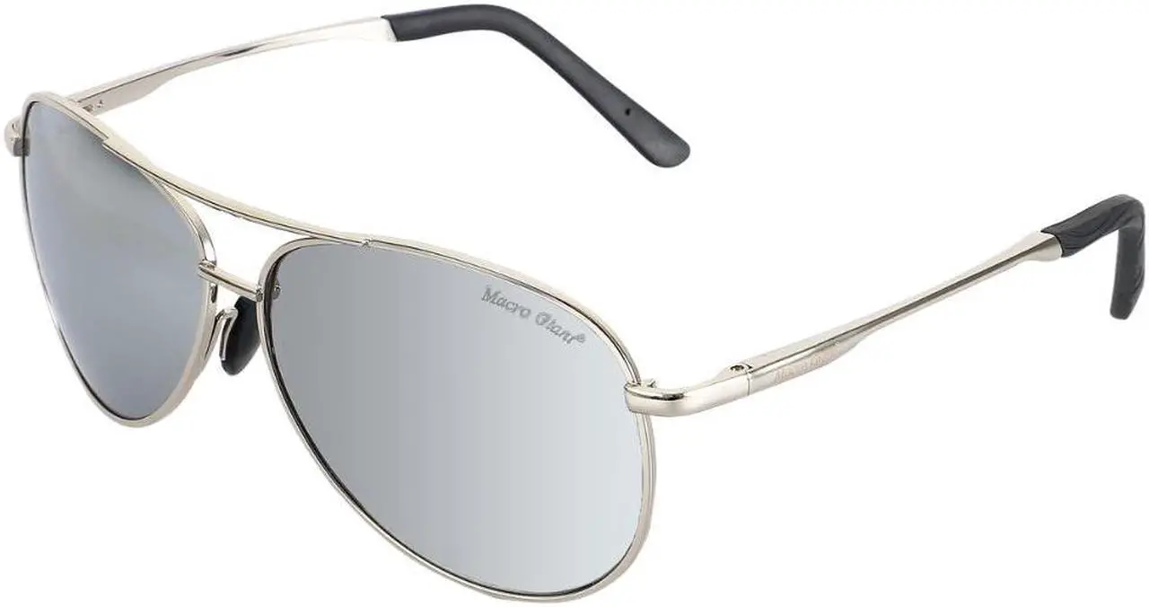 Main image of Macro Giant Classic Drop Shape Sunglasses, Silver Frame, Mirror Silver Lens, Polarized, 100% UV Protection, UV 400 With Case, Military Style, Al-Mg