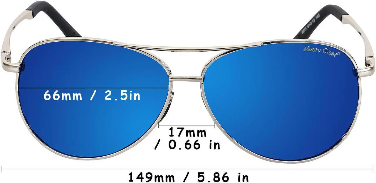 Alt view image 4 of 6 - Macro Giant Classic Drop Shape Sunglasses, Silver Frame, Mirror Silver Lens, Polarized, 100% UV Protection, UV 400 With Case, Military Style, Al-Mg