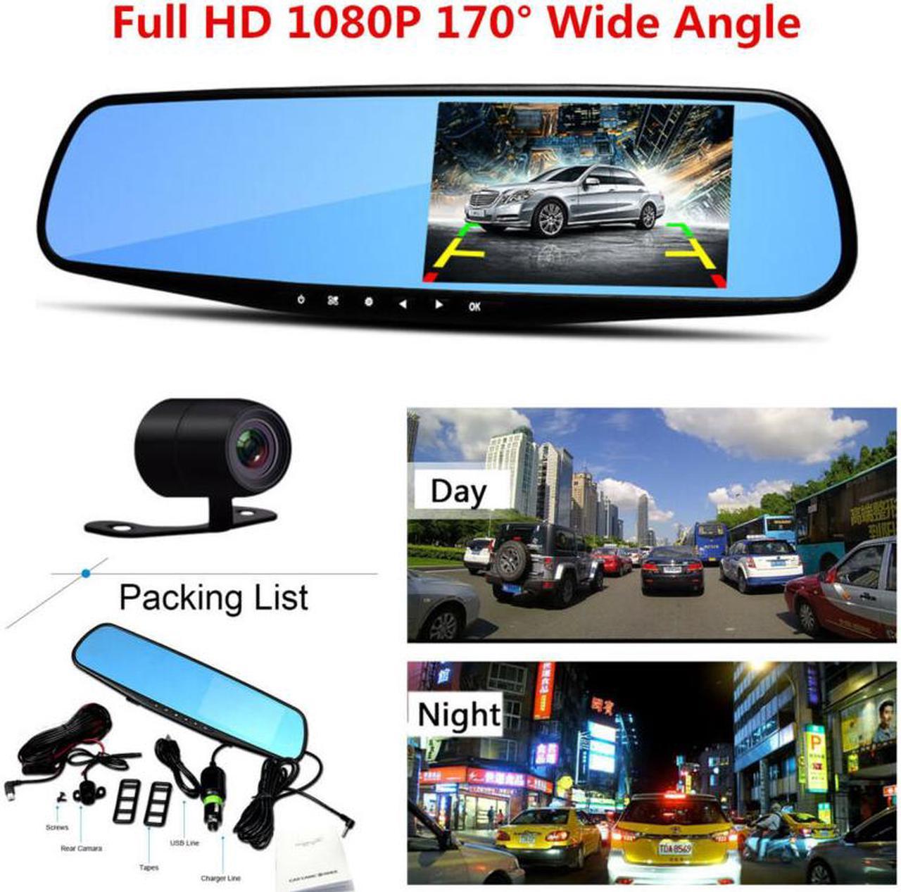 1080P 4.3"Car Dash Camera Dual Cam Vehicle Front Rear DVR Lens HD Video Recorder