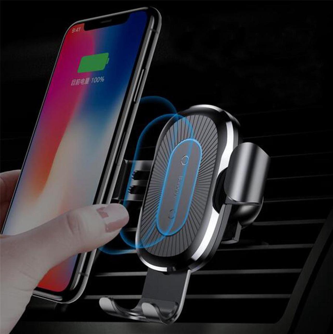 Silver Car Air Vent Mount Holder Quick Wireless Charger For 4.0-6.5'' Cell Phone