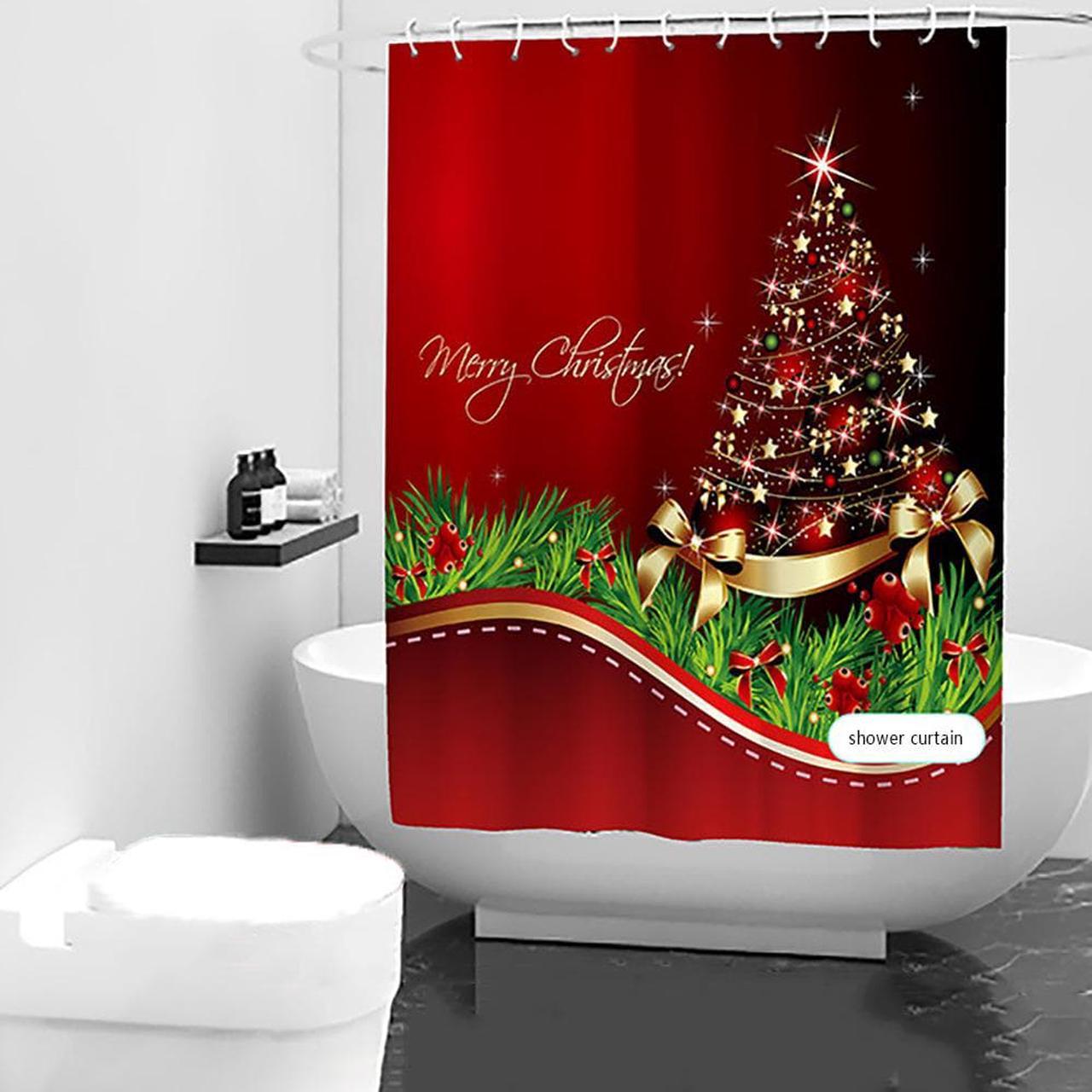 1PC 180*180cm Christmas Shower Curtain Bathroom Christmas Decorations