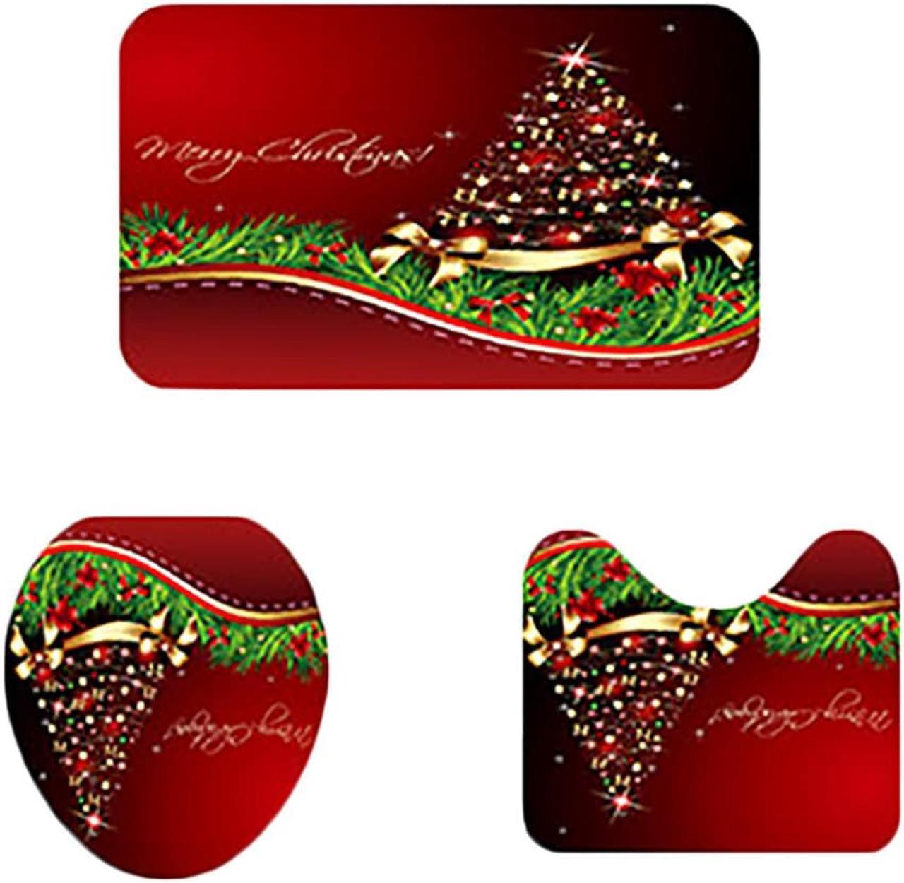 1Set Christmas Bathroom Floor Mat Non-Slip Bath Mat Toilet Lid Cover Christmas Decorations