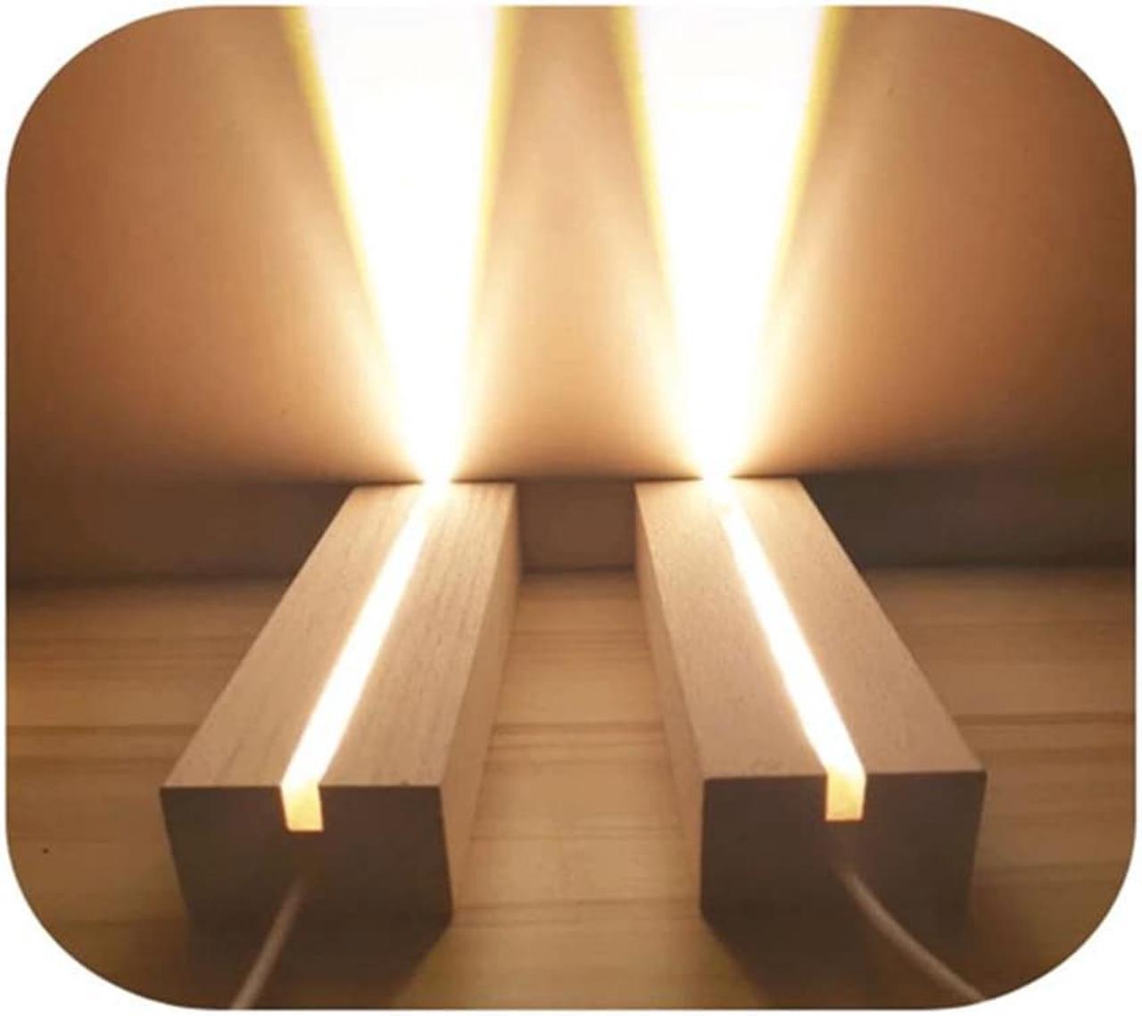 2Pcs Rectangle LED Light Display Base Wooden Stand Wood Night Lights USB 5V