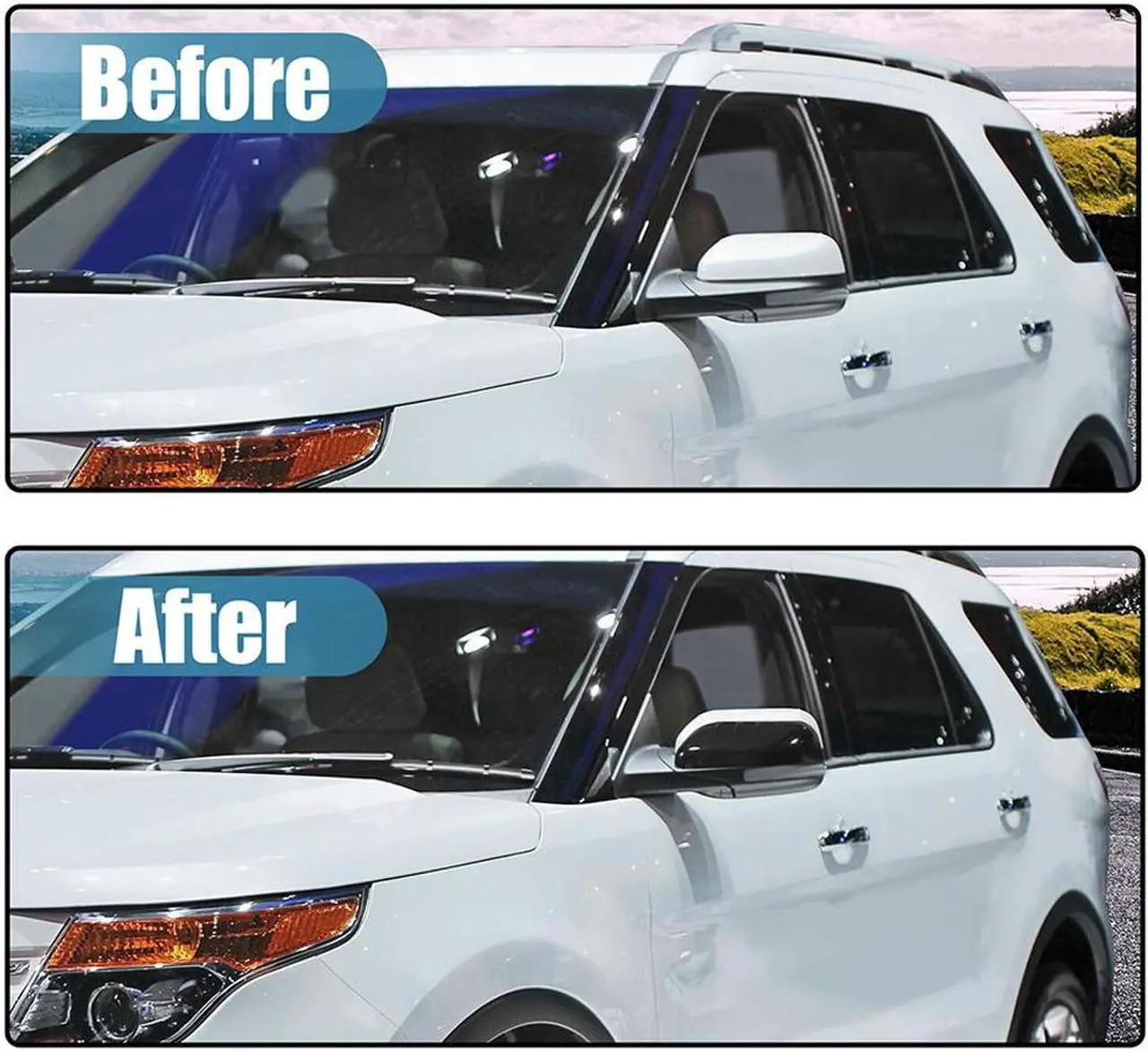 Alt view image 5 of 5 - Furulu Pair Left & Right Top Half Mirror Covers Gloss Black for Ford Explorer 2011-2015