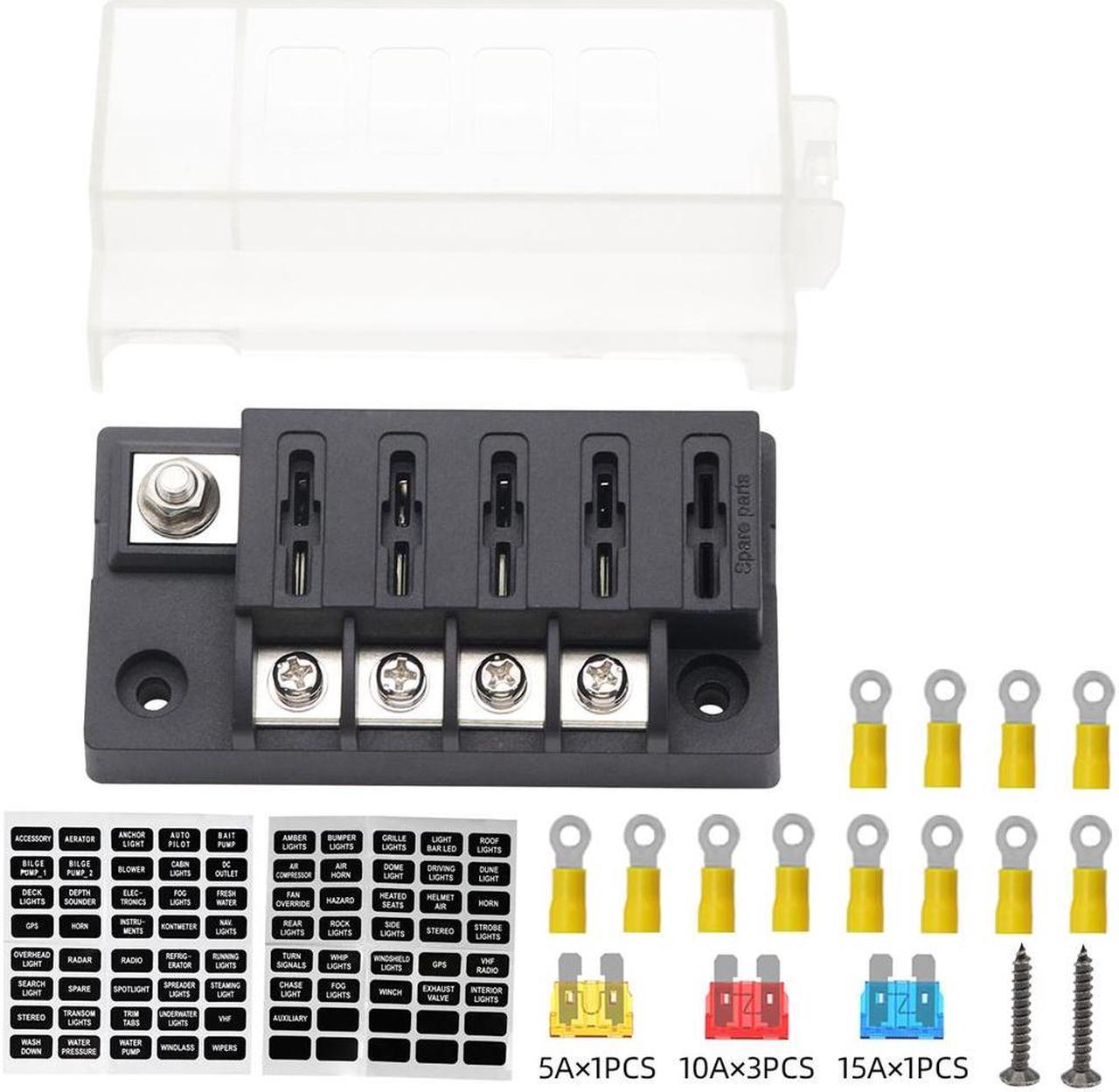 4-Way 30A Compact  Fuse Box with Single Input and 4 Outputs for ATO or ATC fuses