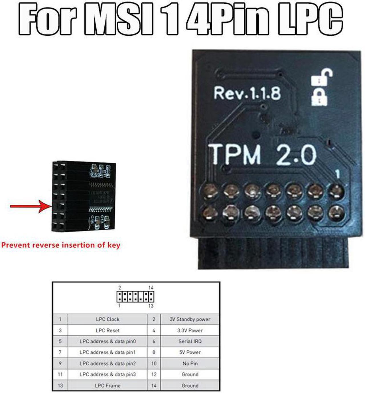 TPM 2.0 Module 14 PinTrusted Platform Module LPC for MSI MS-4136