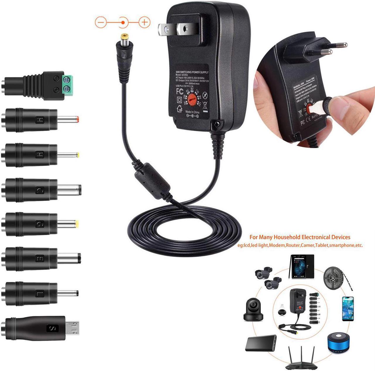 30W Power Adapter US Plug With 8pcs Different Connector Tips 3V/4.5V/5V/6V/7.5V/9V/12V Universal 30W AC Power Adapter Multi Voltage Charger Converter?