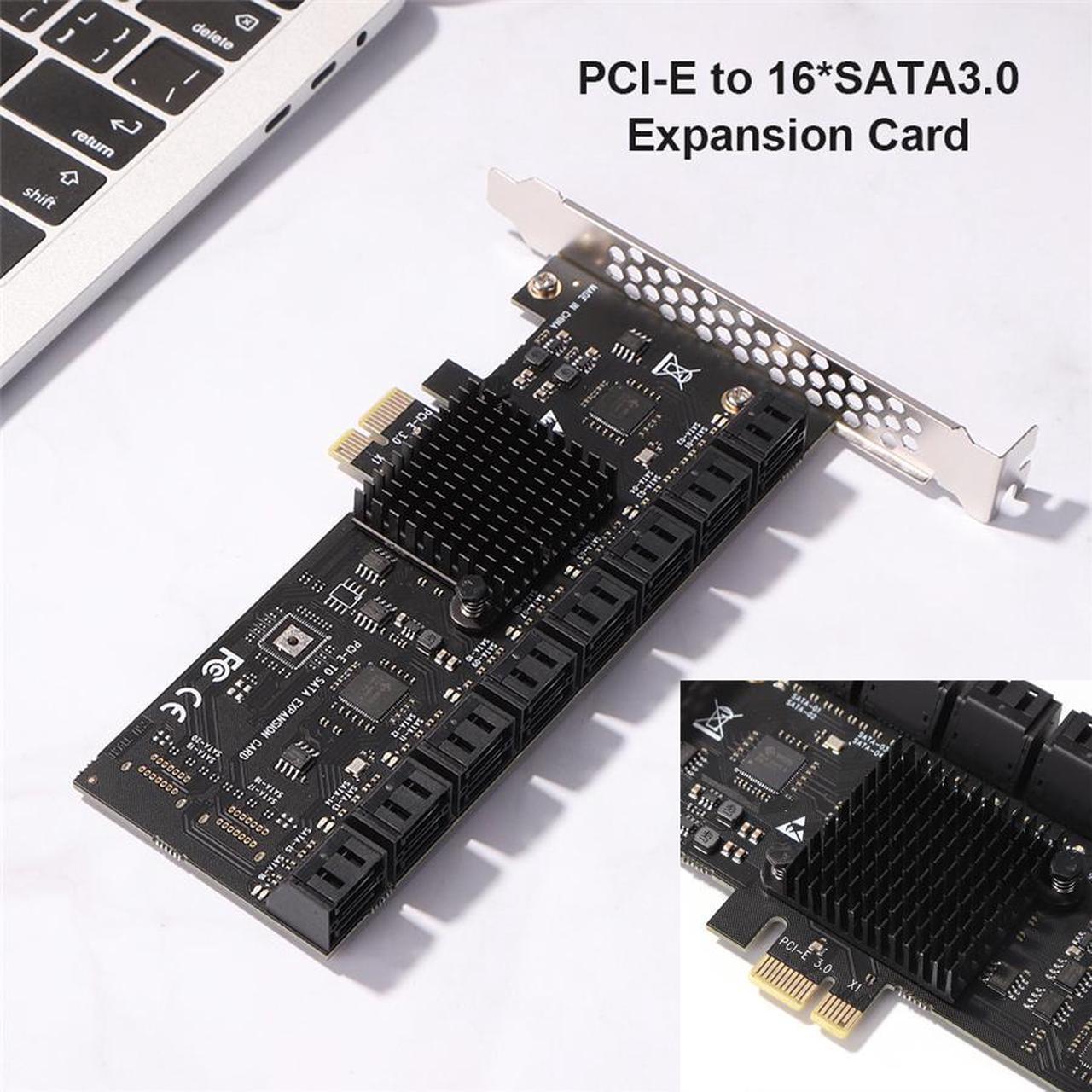 PCIe PCI Express to SATA 3.0 16-Ports 6G Expansion Controller Card Riser Adapter PCIE Riser Adapter for PC