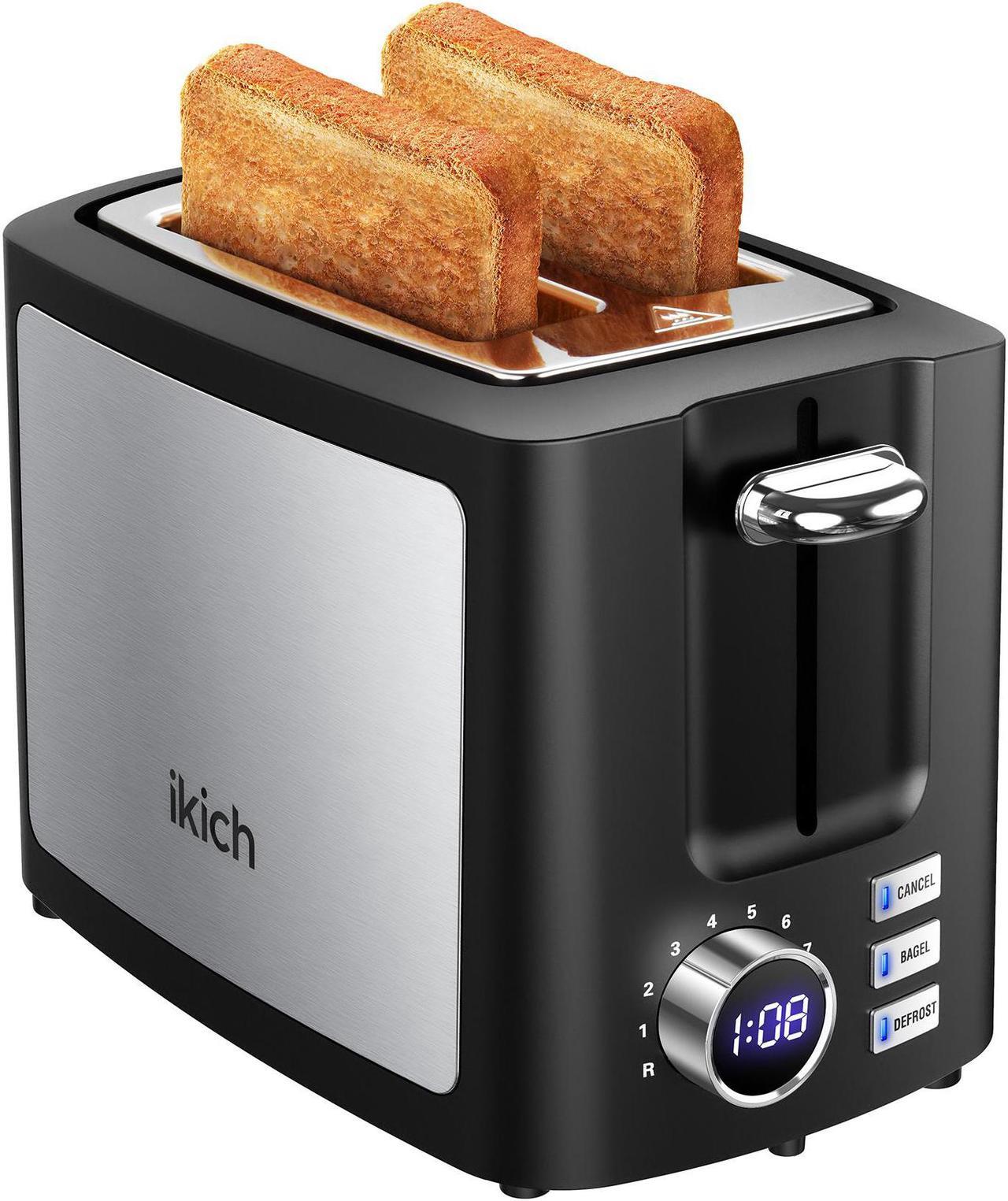 Main image of IKICH Toaster, 2 Slice Extra Wide Slot Toaster with 9 Bread Shade Settings Reheat, Bagel, Cancel, Defrost Function Removable Crumb Tray Stainless Steel Bread Toaster