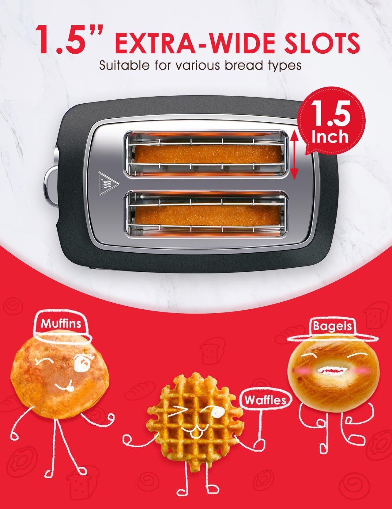 Alt view image 6 of 7 - IKICH Toaster, 2 Slice Extra Wide Slot Toaster with 9 Bread Shade Settings Reheat, Bagel, Cancel, Defrost Function Removable Crumb Tray Stainless Steel Bread Toaster