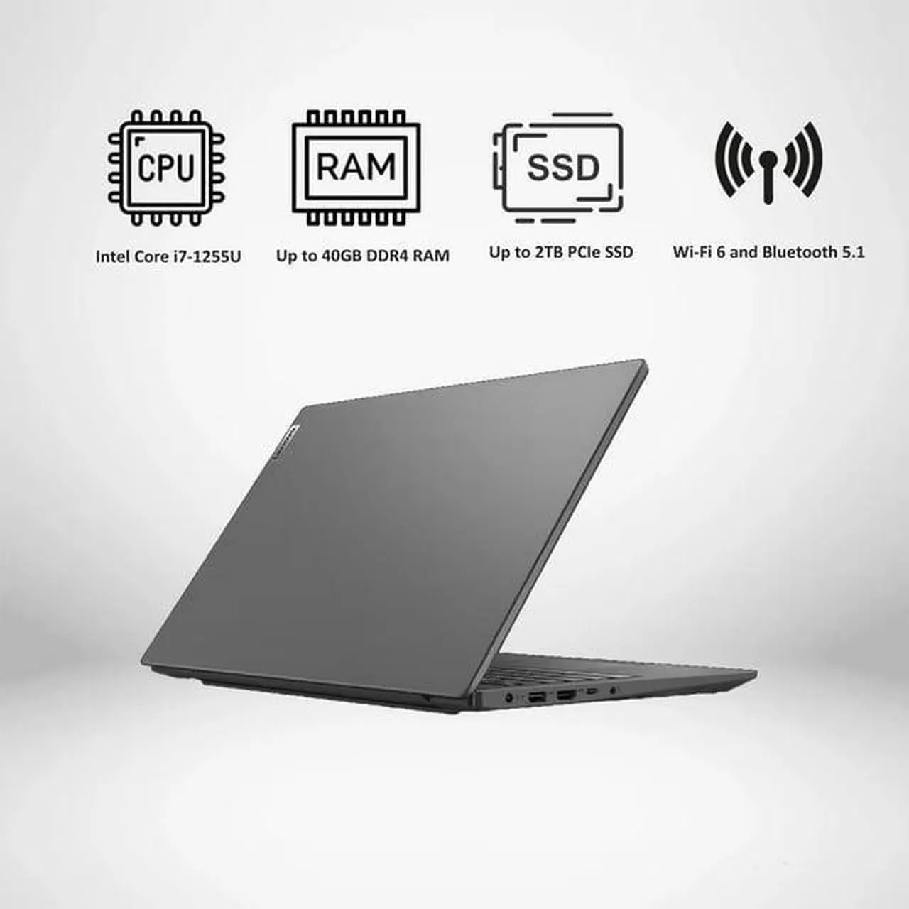 Alt view image 3 of 5 - Lenovo V15 Gen3 Business Laptop,15.6" FHD(1920 x 1080) Display,Intel Core i7-1255U,Intel Iris Xe Graphics,Wi-Fi 6 and Bluetooth 5.1,24 GB RAM,1 TB SSD,Win 11 Pro,Grey