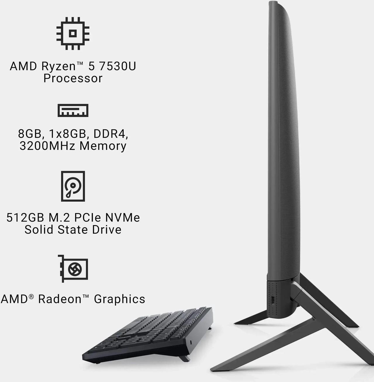 Alt view image 6 of 6 - Dell Inspiron All-In-One Desktop,24" FHD Touch,AMD Ryzen 5 7530U,32GB RAM,2 TB PCIe SSD,Windows 11 Pro