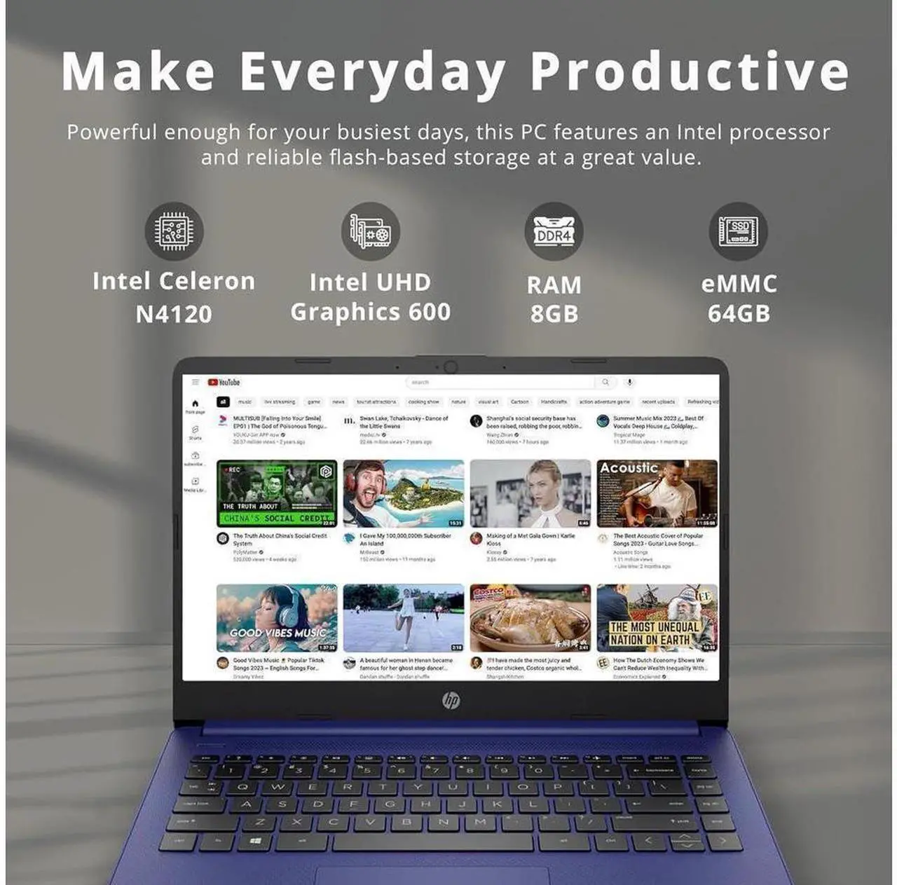 Alt view image 2 of 7 - HP 14 Series 14" Laptop - Intel Celeron N4020 - 8GB RAM - 64GB eMMC - Windows 11 in S mode - Indigo Blue
