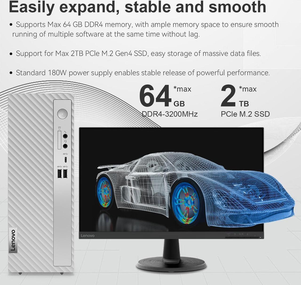 Alt view image 4 of 6 - Lenovo IdeaCentre 3i Desktop - Intel Core i5-14400 - Intel UHD 730 Graphics - Wired KB and Mouse - 32GB RAM,512GB PCIe SSD - Win 11 Pro