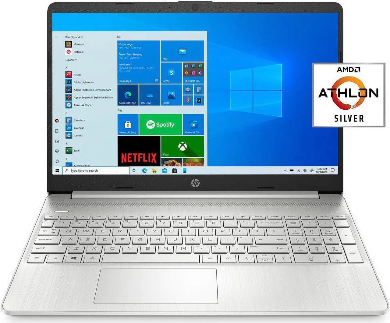 Main image of HP 15.6 FHD Laptop - AMD Athlon N3050 - AMD Radeon Graphics - 16GB RAM,1 TB SSD - Win 10 Pro - Silver