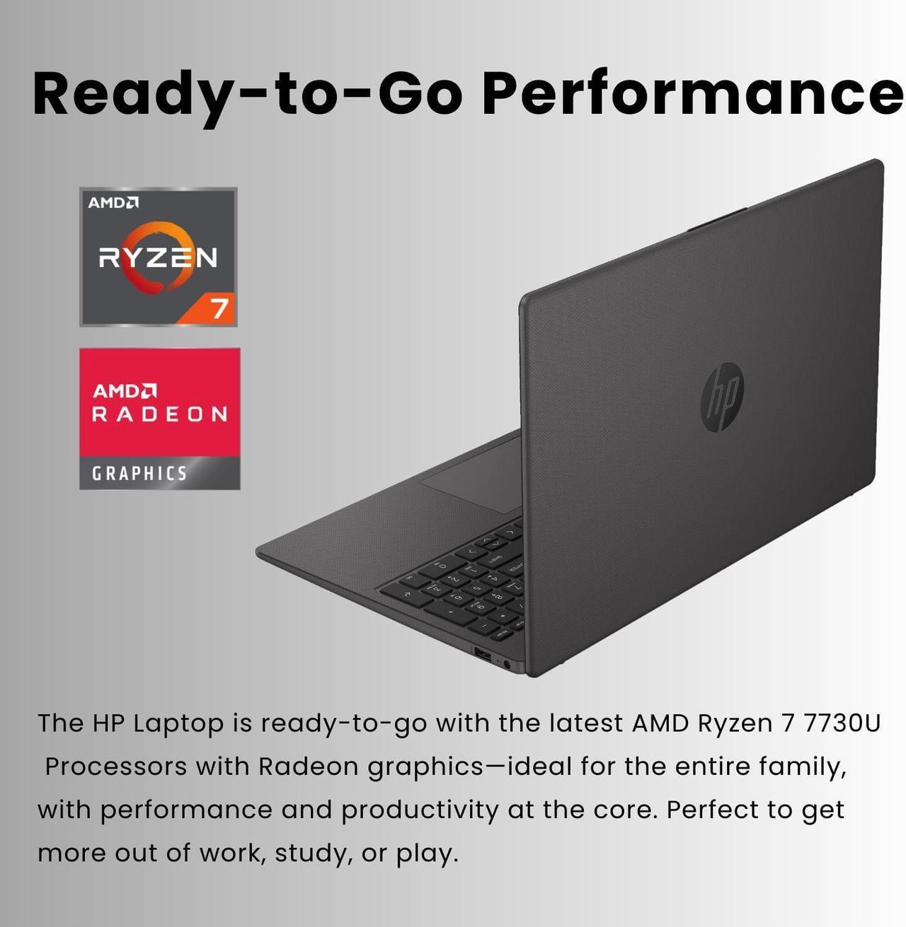 Alt view image 3 of 5 - HP 255 G10 15.6" FHD Business Laptop,AMD Ryzen 7 7730U,16GB RAM,1TB PCIe SSD,Numeric Keypad,Webcam,Wi-Fi 6,Windows 11 Pro,Black