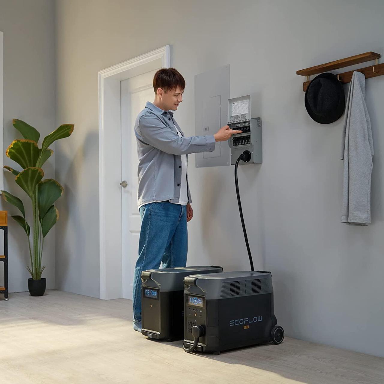 Alt view image 2 of 7 - ECOFLOW 120V Home Battery Backup: Portable Power Station 3600Wh DELTA Pro+Transfer Switch+Adapter Cord, 5 AC Outlets, 3600-4500W, Solar Generator for Home Use, Blackout, Camping, RV