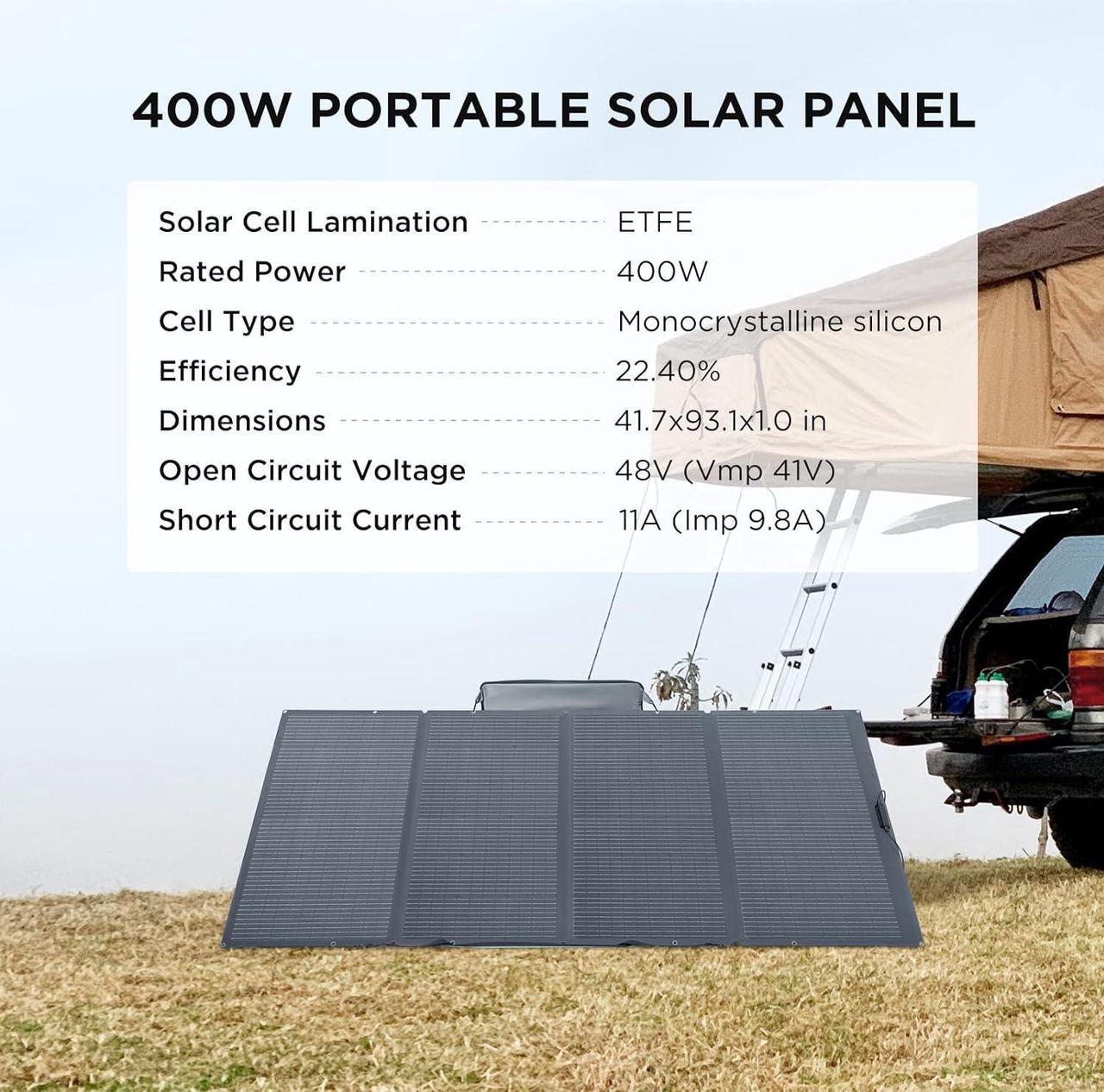 Alt view image 4 of 7 - EcoFlow 400W Portable Solar Panel for Power Station, Foldable Solar Charger with Adjustable Kickstand, Waterproof IP68 for Outdoor Camping,RV,off Grid System
