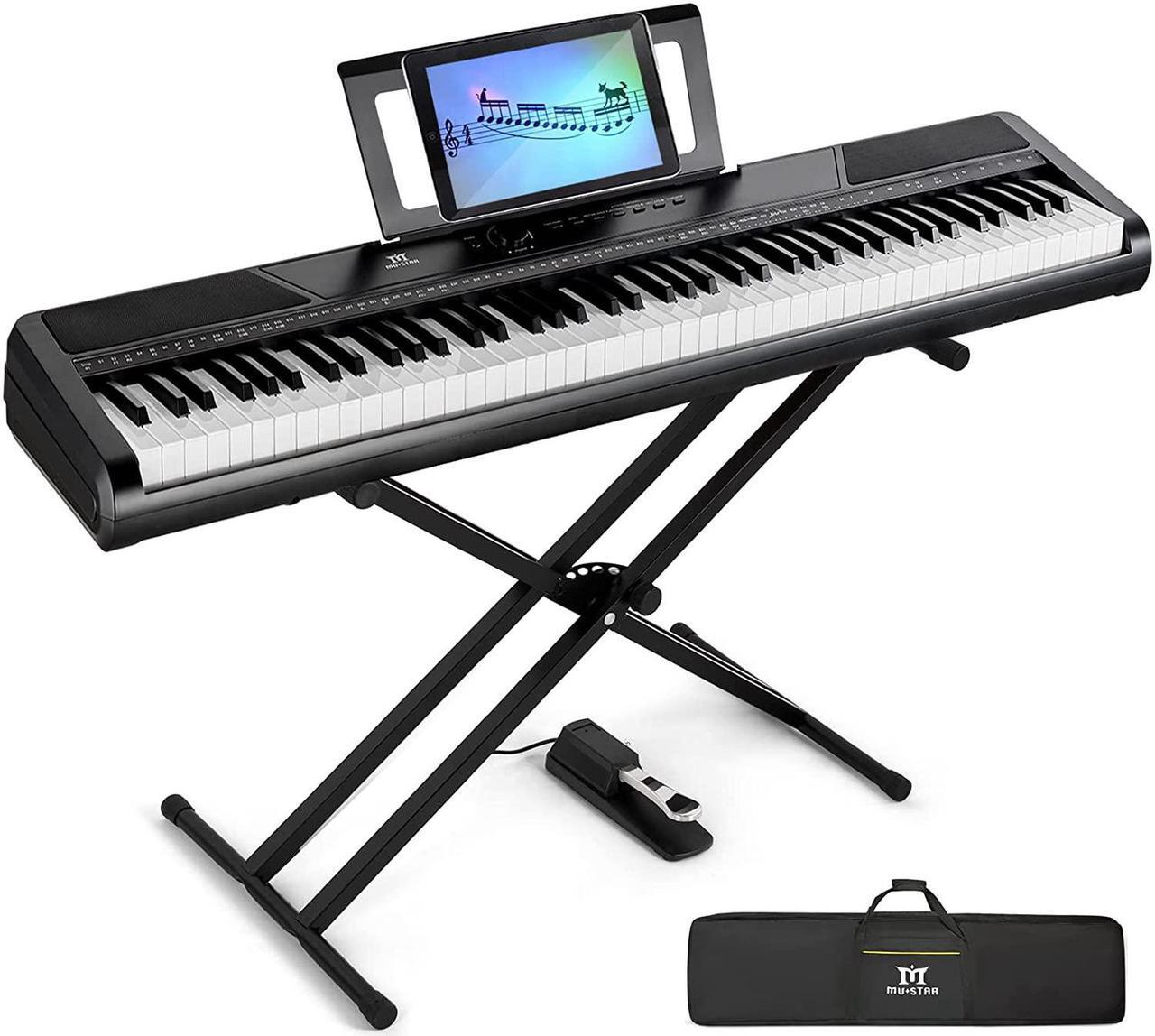 Main image of Mustar 88-Key Semi Weighted Digital Piano Electronic Keyboard, Semi Weighted Keys, Stand, Storage Bag, Sustain Pedal, Power Supply, MIDI USB (Black)