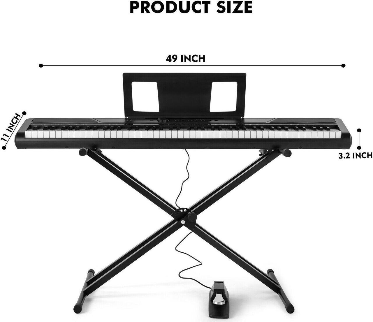 Alt view image 2 of 7 - Mustar 88-Key Semi Weighted Digital Piano Electronic Keyboard, Semi Weighted Keys, Stand, Storage Bag, Sustain Pedal, Power Supply, MIDI USB (Black)