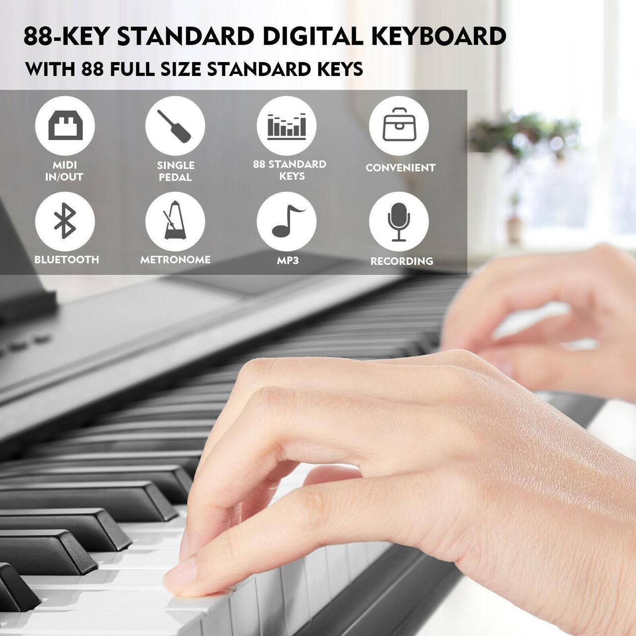 Alt view image 3 of 7 - Mustar 88-Key Semi Weighted Digital Piano Electronic Keyboard, Semi Weighted Keys, Stand, Storage Bag, Sustain Pedal, Power Supply, MIDI USB (Black)