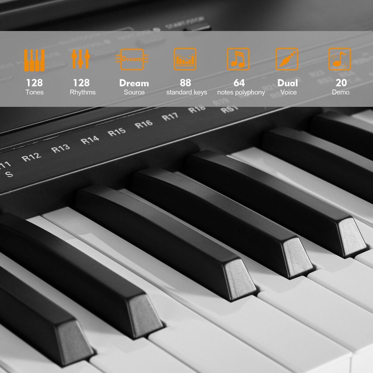Alt view image 4 of 7 - Mustar 88-Key Semi Weighted Digital Piano Electronic Keyboard, Semi Weighted Keys, Stand, Storage Bag, Sustain Pedal, Power Supply, MIDI USB (Black)