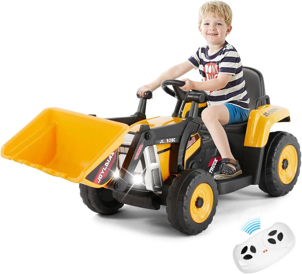 Main image of JOYLDIAS 12V Kids Ride On Excavator 3 Speeds Electric Construction Vehicle Digger with Remote Control, Bluetooth, Microphone Jack, Music, Lights (Yellow)