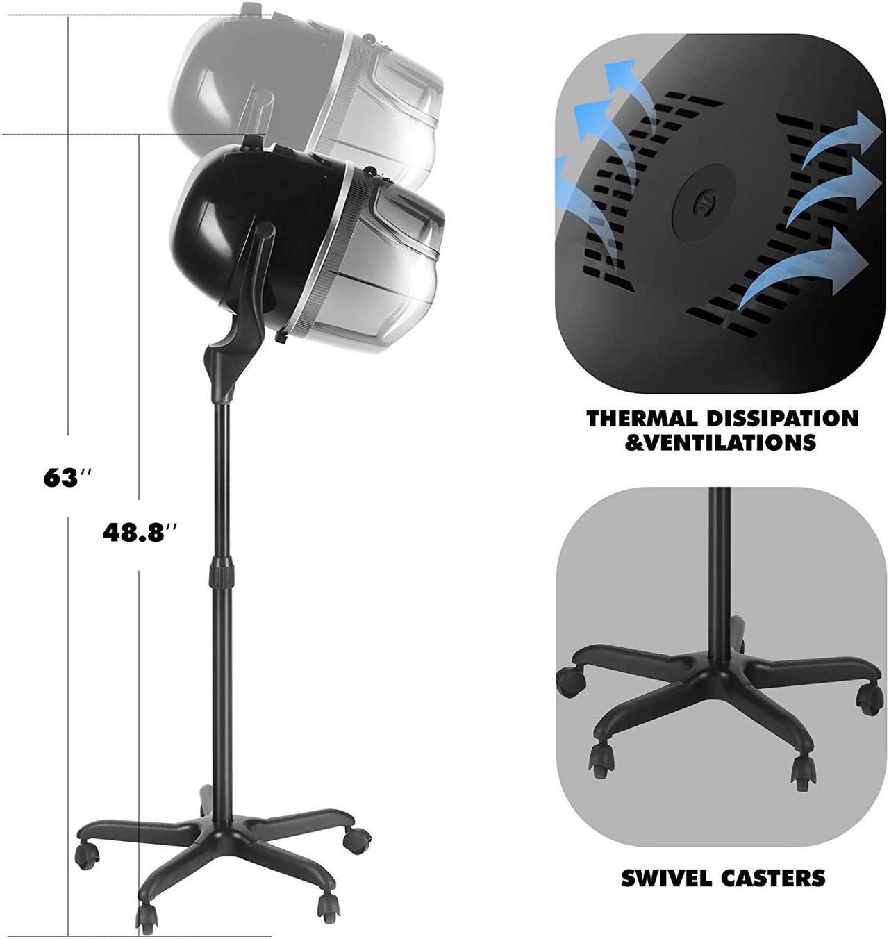 Alt view image 3 of 6 - Artist Hand Bonnet Hair Dryer Adjustable Professional Hood Dryer Stand Up Rolling Base with Wheels Salon Equipment