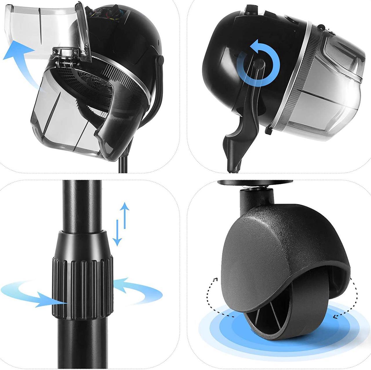 Alt view image 4 of 6 - Artist Hand Bonnet Hair Dryer Adjustable Professional Hood Dryer Stand Up Rolling Base with Wheels Salon Equipment