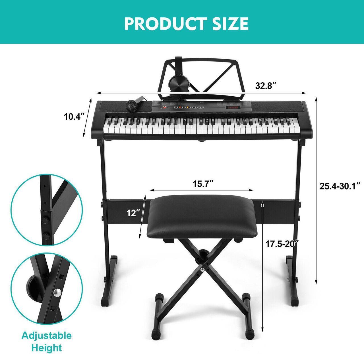 Alt view image 2 of 7 - Mustar 61 Lighted Keys Keyboard Piano for Beginners, Electric Piano Keyboard with Bench, Piano Stand, Headphones, Microphone, Note Stickers, Built-in Speakers